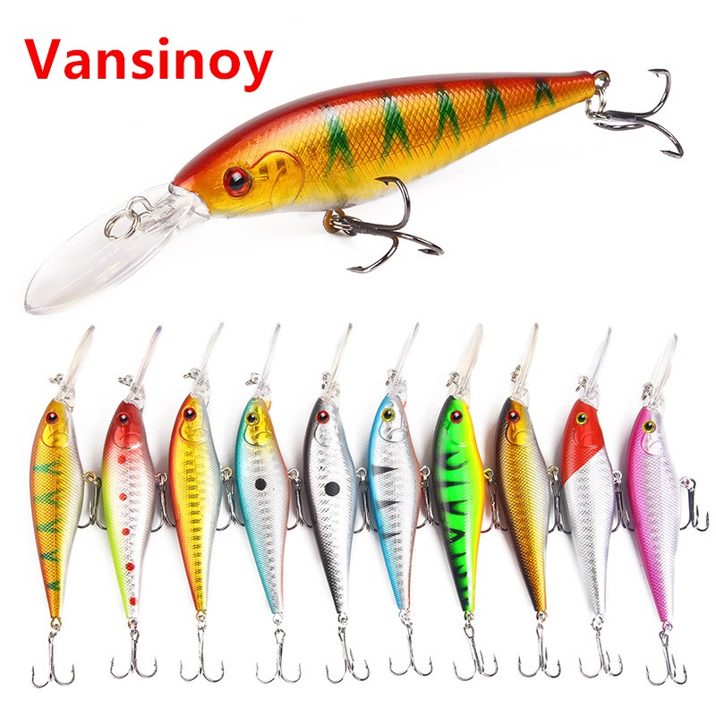 Vansinoy Umpan Pancing Hardlure Bentuk Ikan Kecil Bermata 3D 11cm / 9.5g Dengan Kail Treble