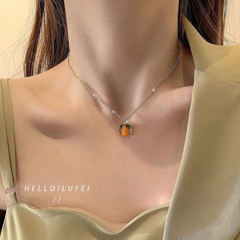 Persimmon pendant necklace girl ins tide light luxury niche design sense personality clavicle chain for women