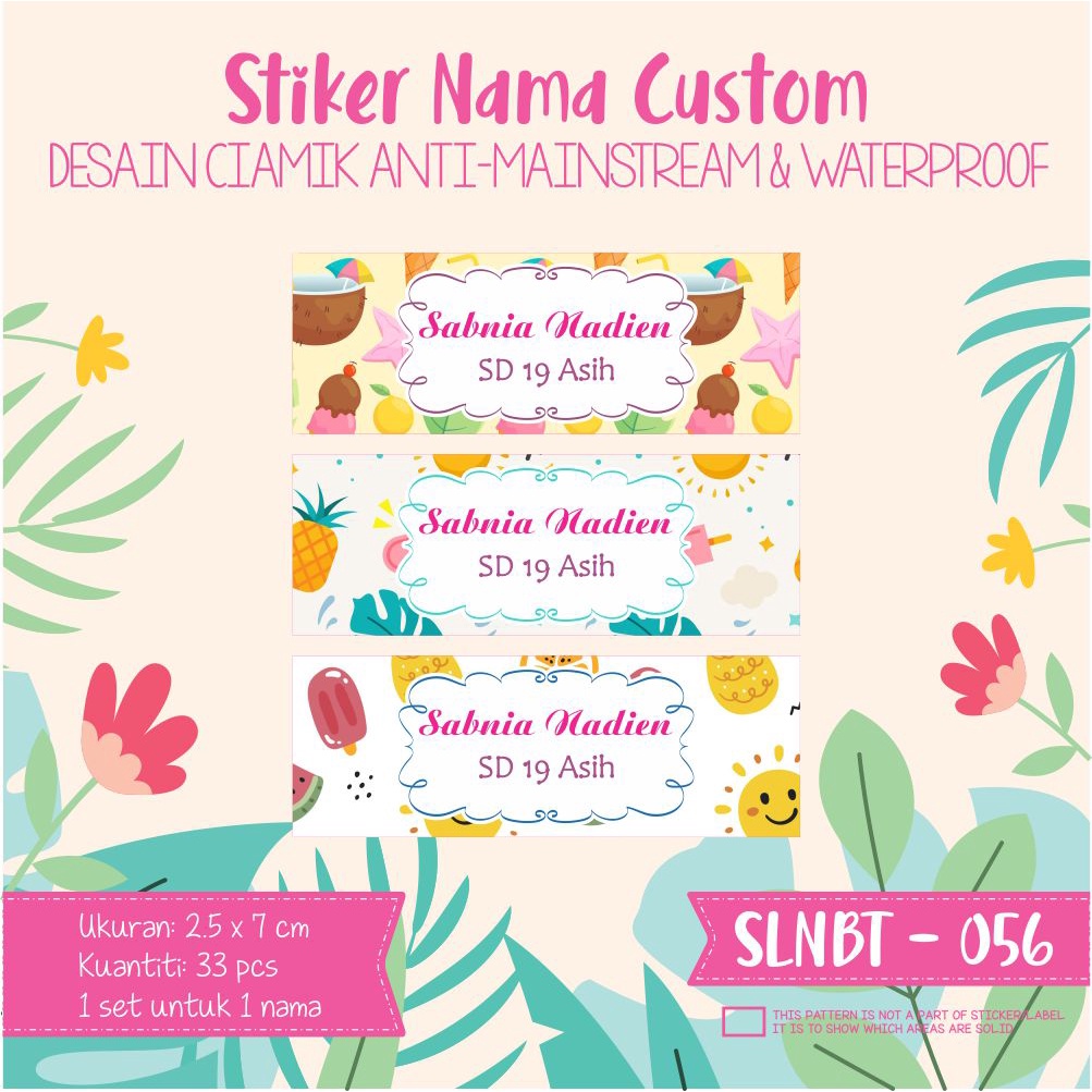 

stiker label nama anak kartun waterproof rainbow animal SLNBT 056