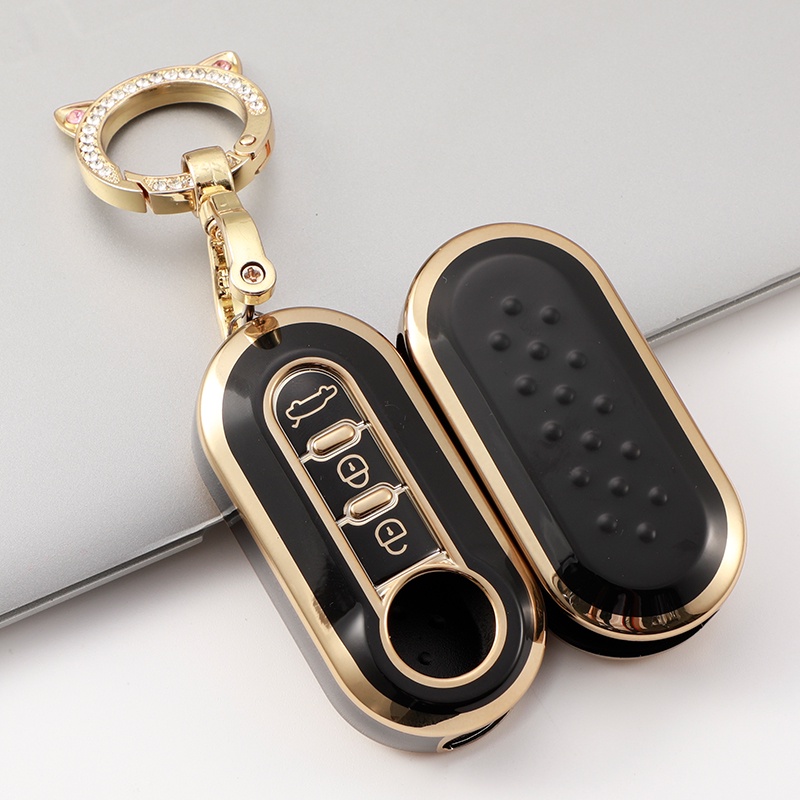 Casing Kunci Mobil 3 Tombol Model Flip Bahan TPU Lembut Untuk Fiat 500