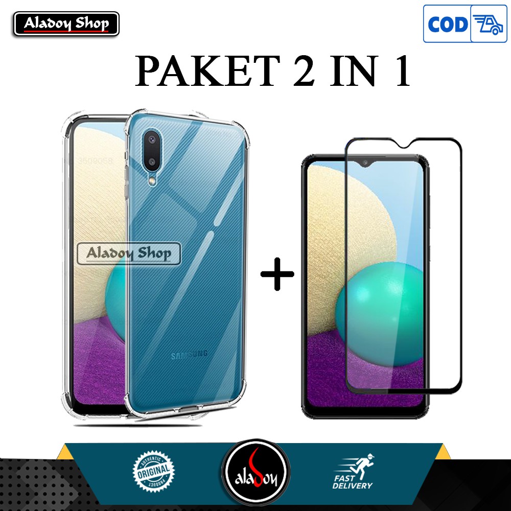 Case Samsung A02 2021 Ultra Thin Soft Case Casing + Tempered Glass Anti Gores Kaca Full Layar