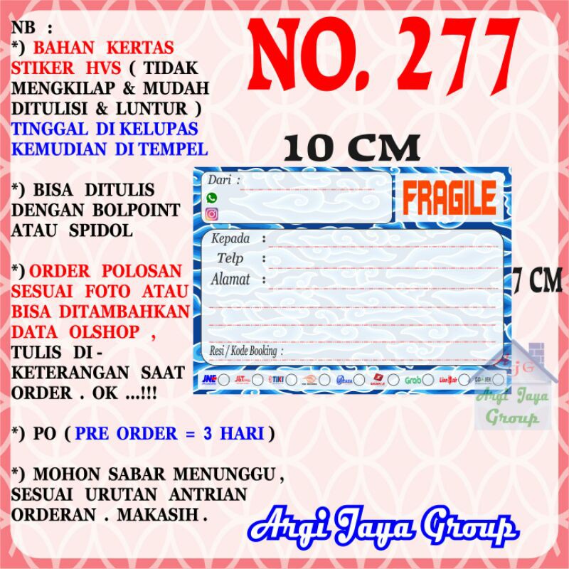 

Stiker HVS - Stiker Pengiriman - Sticker Alamat Olshop Murah Nomer 277-10x7cm