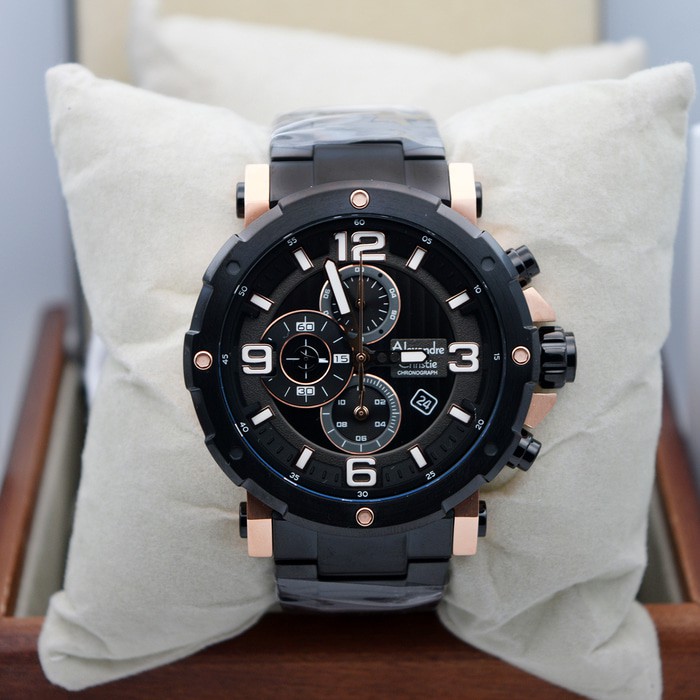 jam tangan pria Alexandre Christie Original AC 6474 MC HITAM ROSEGOLD