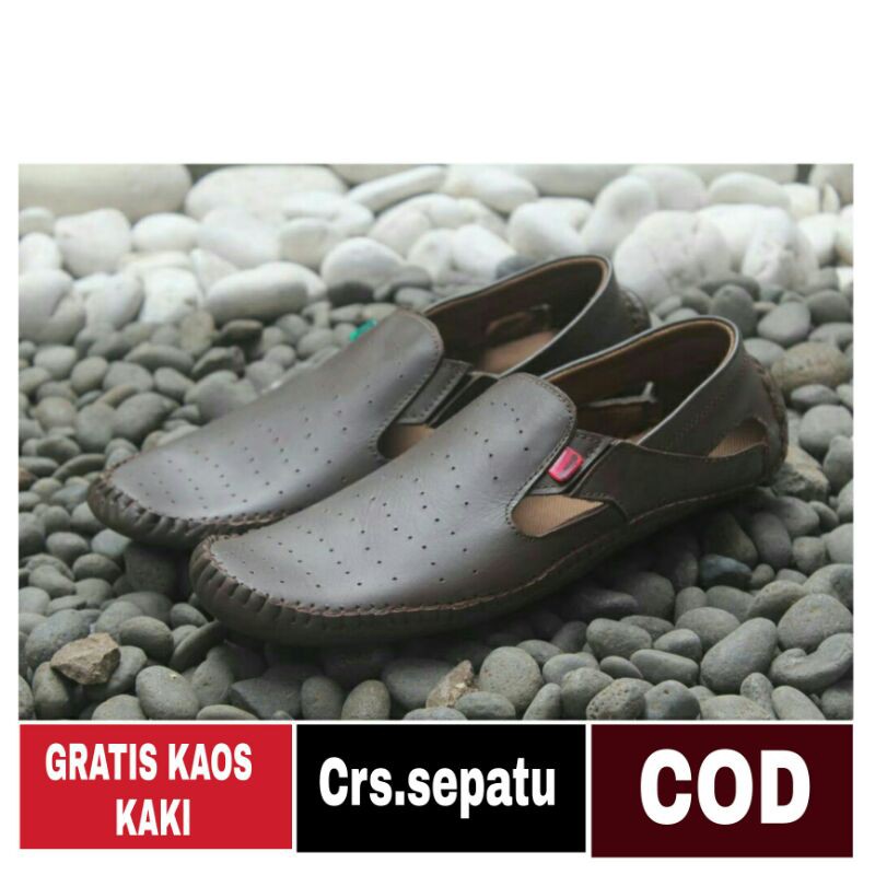 Sepatu Slip On Pria Casual Pansus Cowok Dewasa Santai Kulit Asli Bandung