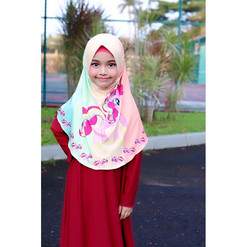 BERGO ANAK PRINTING MOTIF PINKIE PIE / HIJAB INSTANT ANAK LUCU KARAKTER / BERGO ANAK /JILBAB ANAK