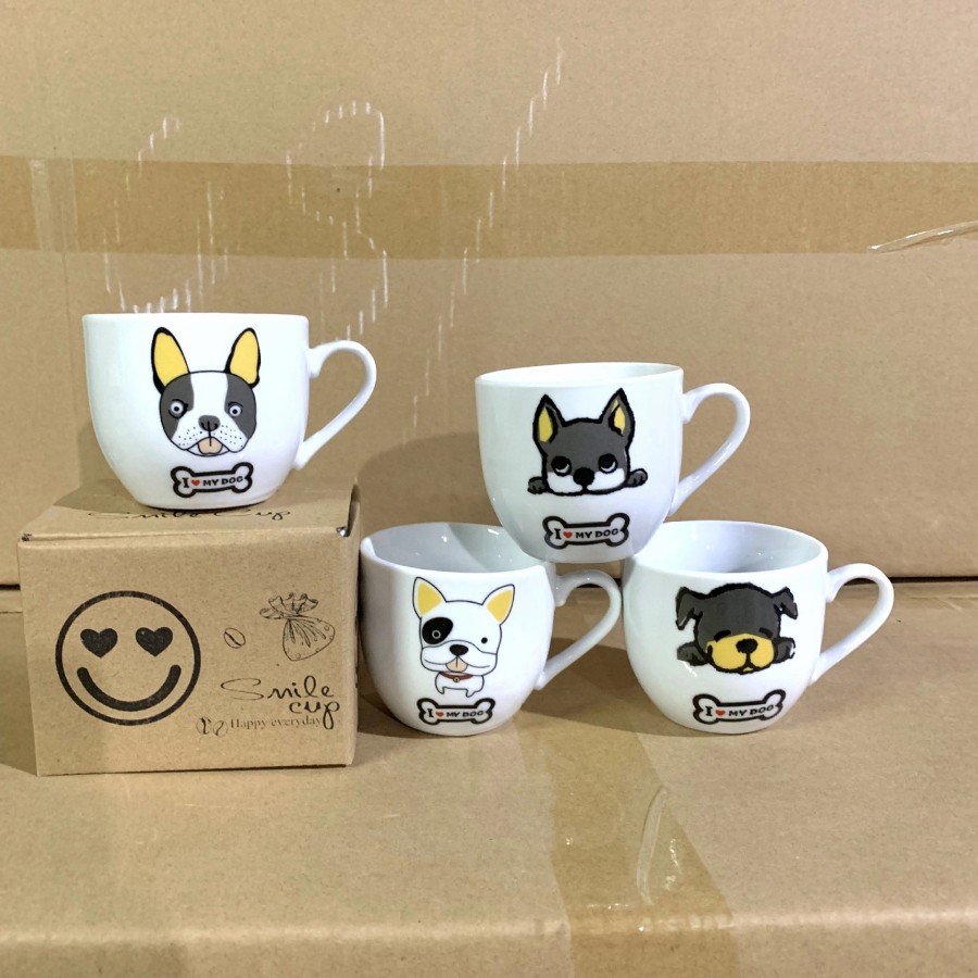 Gelas Set Mug+Sendok French Bulldog Souvenir Kado Cup Keramik Grosir