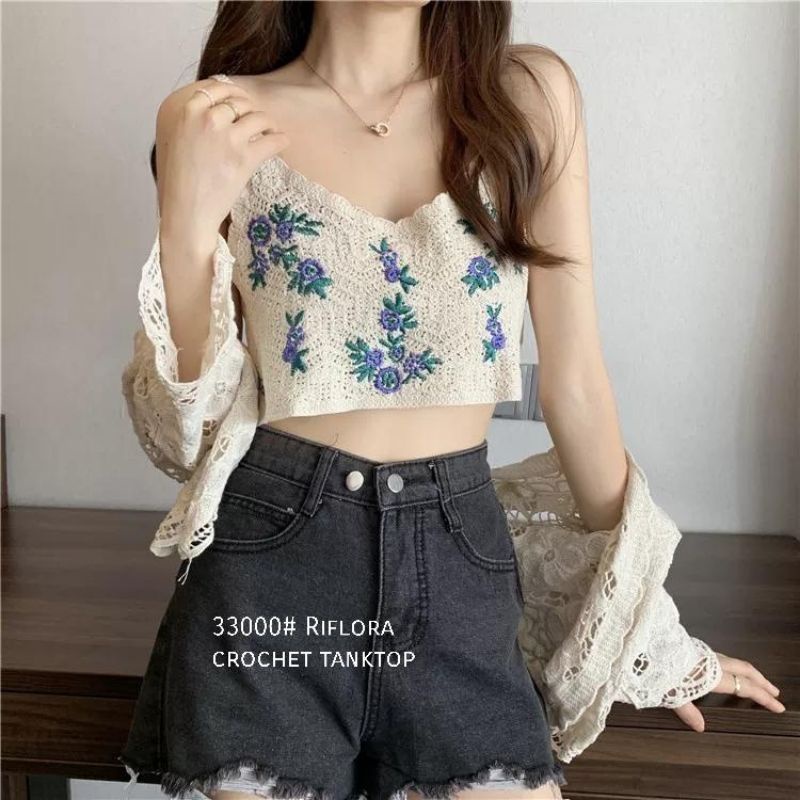 MDLV 33000 RIFLORA CROCHET TANKTOP CROP TANKTOP KOREA CROP TANKTOP IMPORT BEST SELLER FASHION IMPORT