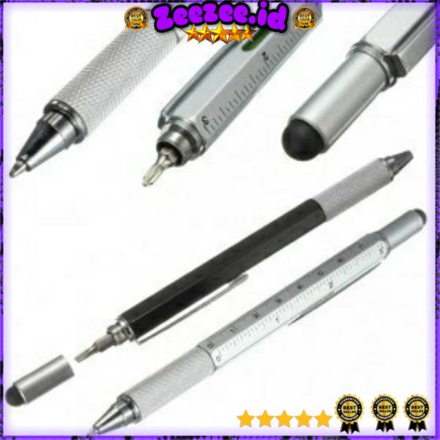 Pena Multifungsi Plastik Stylus + Penggaris + Level + Obeng - 9625