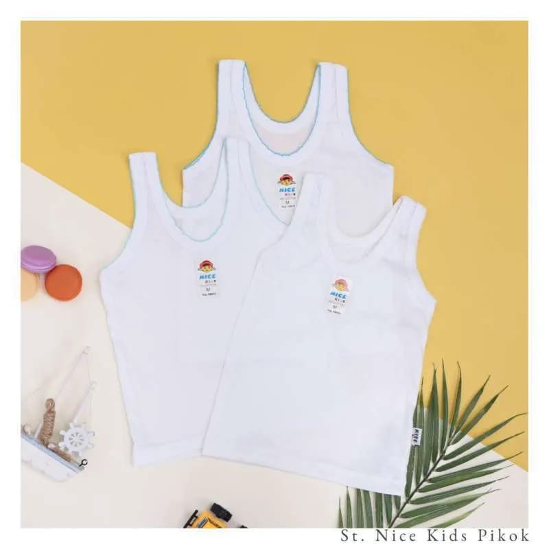3 Pcs Kaus Dalam Anak NICE KIDS SNI - Singlet Anak Putih Polos Tidak Berjaring