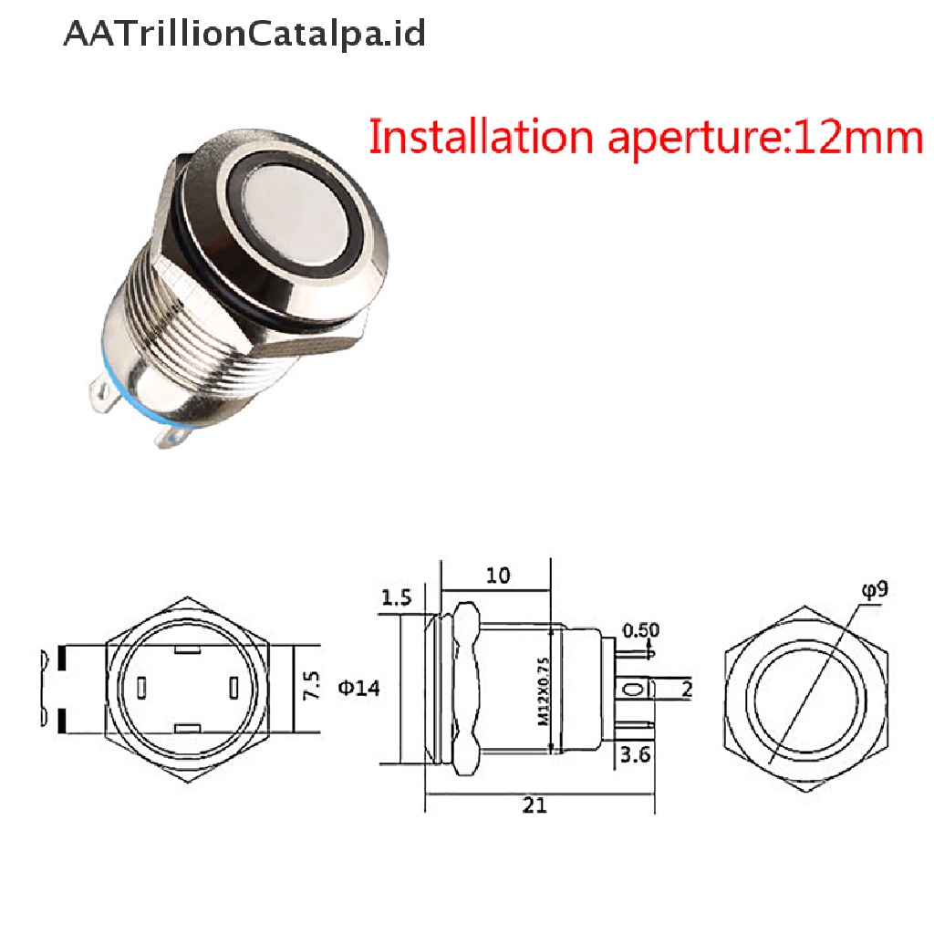 (AATrillionCatalpa) Tombol Tekan 12mm Bahan Metal Dengan Lampu LED