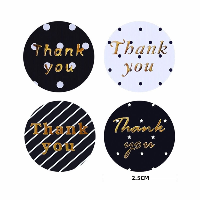 Sticker Thank You isi 500 Hitam Putih Polkadot Stiker Murah Grosir