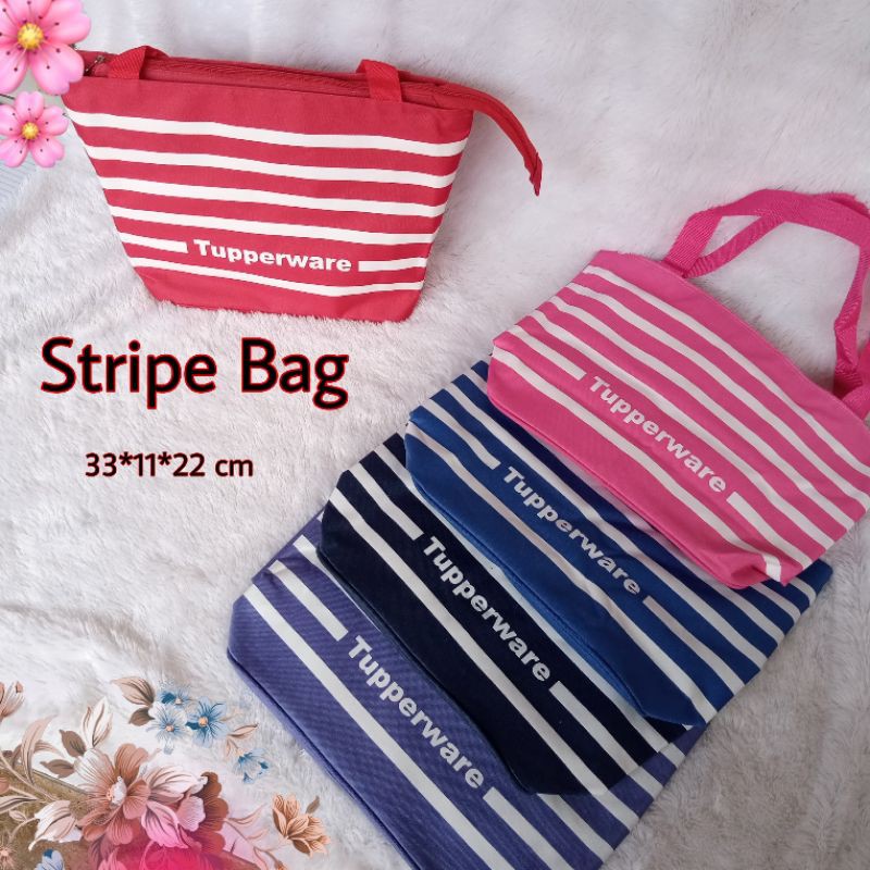 Tas Tupperware BagStripe's  / Tas bekal makan motif salur ( Zipper bunga es )