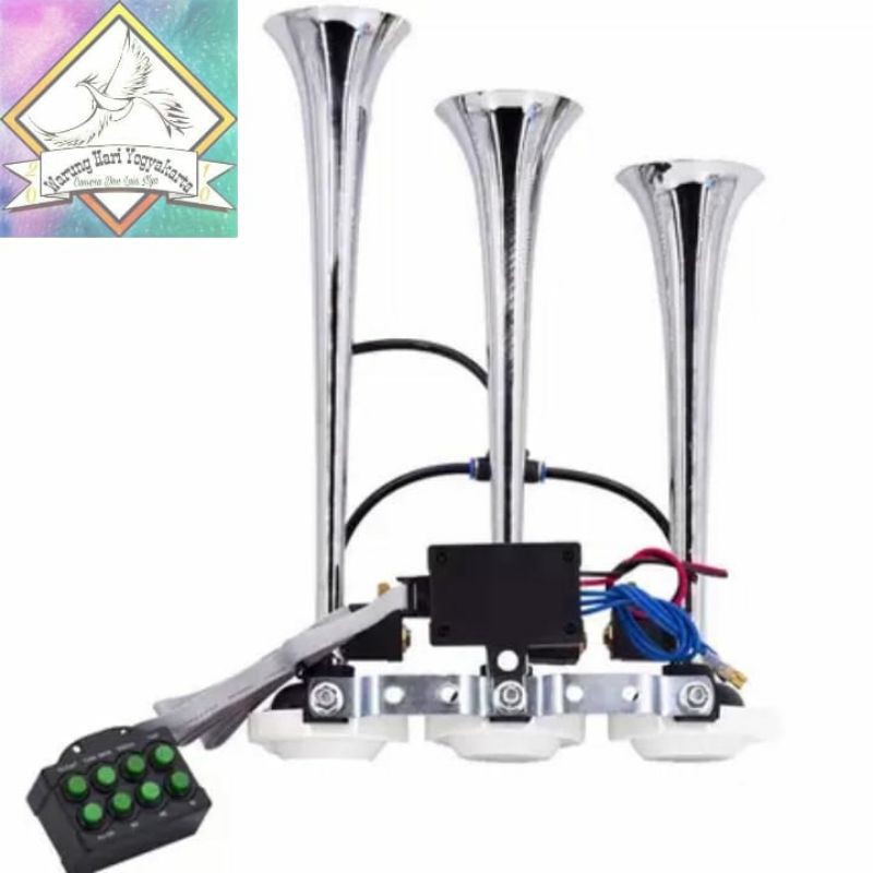 Klakson Terompet Telolet 3 Corong 8 Tombol Suara 12V-24V Untuk Motor Dan Mobil