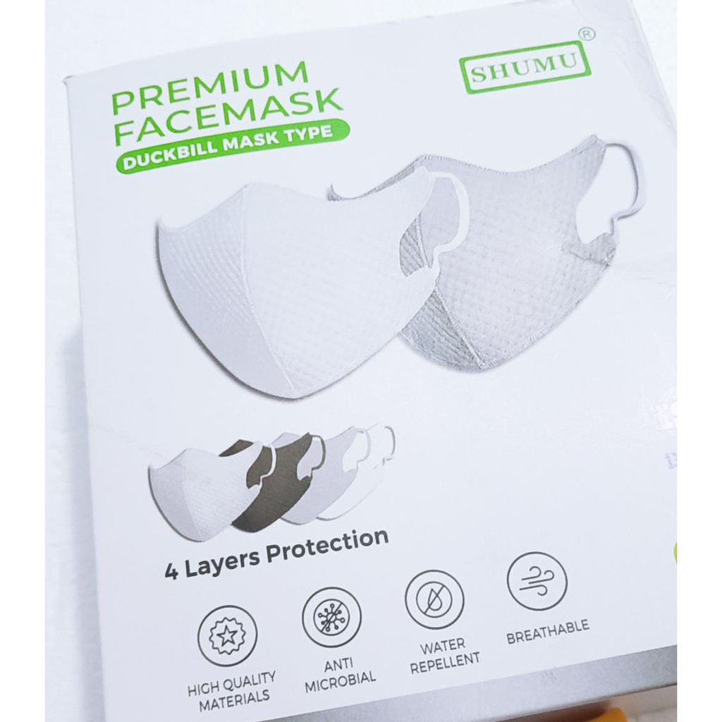 Masker duckbill bintik putih Shumu 4 ply 1pc (non box)