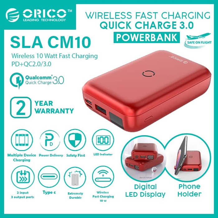 ORICO Powerbank Fast Charger Wireless 10000mAh QC3.0 PD - SLA-CM10