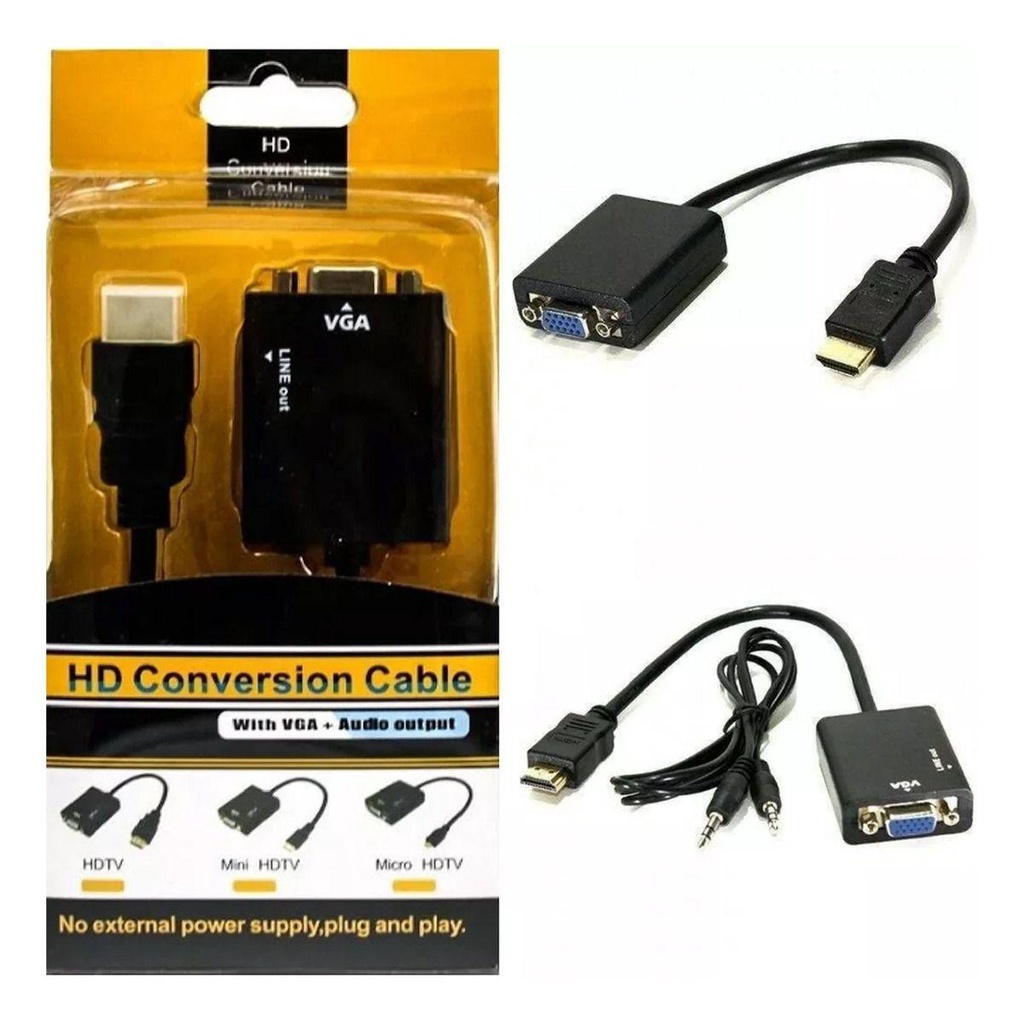 Kabel Konverter Aktif Adapter HDMI to VGA Female D-sub with Port Audio