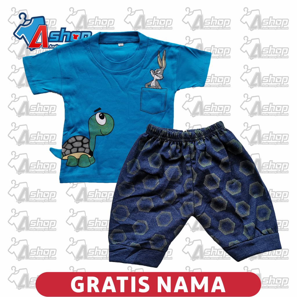 Baju Bayi Setelan Motif Kura kura 3 sampai 18 bulan