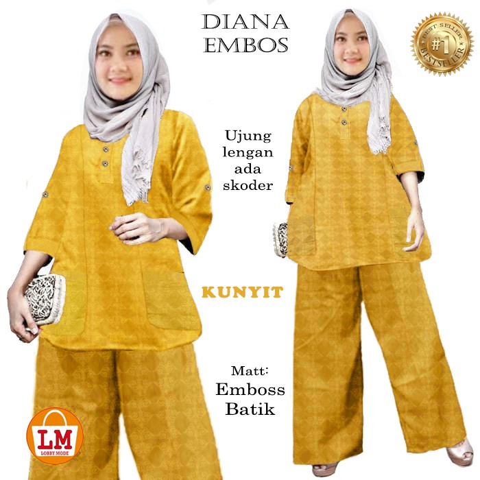 TERMURAH TERLARIS Setelan Baju &amp; Celana Wanita Muslim Set DIANA EMBOSS LMS 22652-22660 TERBARU