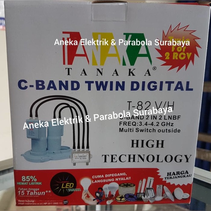 LNB C Band 2x2 Tanaka T-82 V/H 2 Satelit 2 Receiver Dual Polarity
