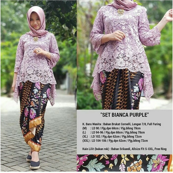 Kebaya Modern Brukat Bianca / Setelan Kebaya Rinjani Brokat Rok Lilit Lavender Dan Pilihan Warna Lain