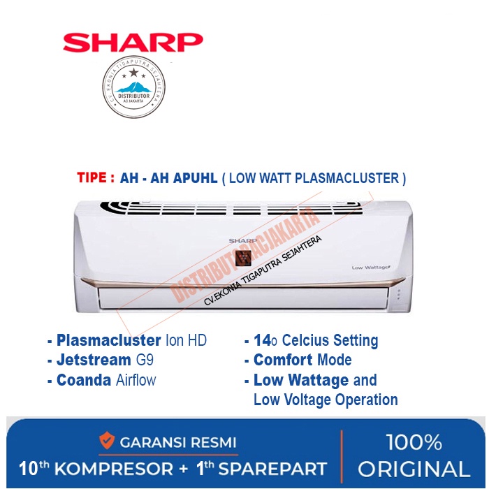 AC SHARP 1/2 PK - 3/4 PK - 1 PK PLASMACLUSTER LOW WATT( TANPA PASANG )