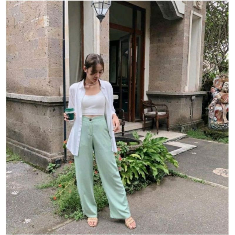 celana panjang HIGHWAIST Zipper  celana panjang Yuka slim kulot line kulot casual