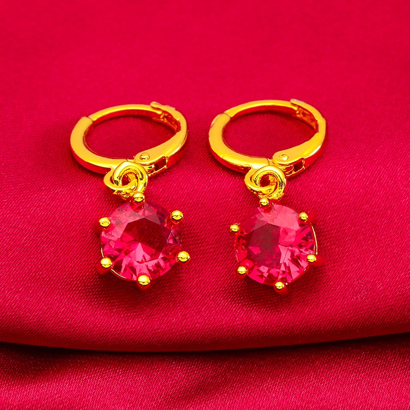 Anting Mini Lapis Emas Asli Kadar 375 Hias Manik-Manik Permata Ruby Putih Bahan Zirkon Untuk Wanita