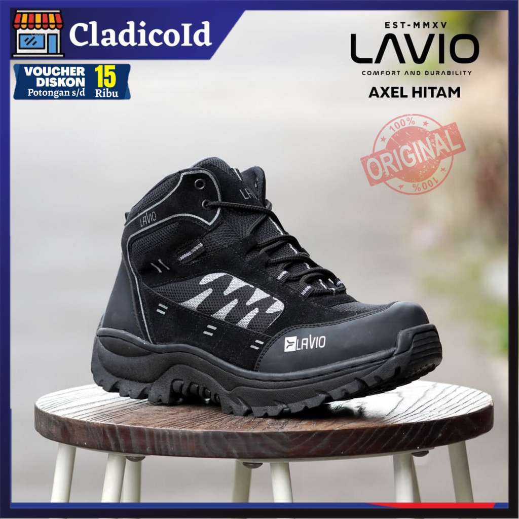 AXEL Lavio Sepatu Pria Safety Haiking Ujung Besi Sol Karet Anti Slip Tidak Licin Spatu Boots Gunung Hiking Kerja Proyek Pabrik Outdoor Lapangan sefty Shoes Boot