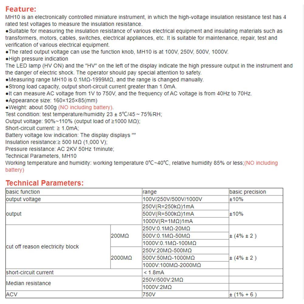 Solighter Digital Megohmmeter Meter Presisi Tinggi Earth Resistance Meter Tester Alat Tester Kabel Voltmeter