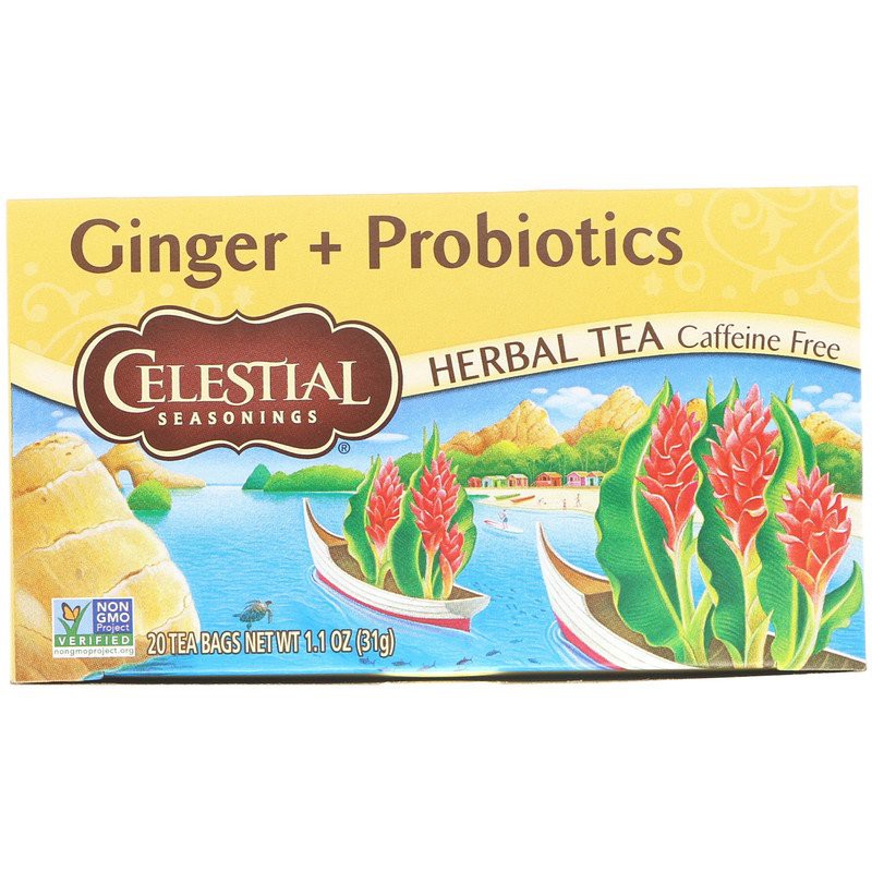 

Celestial Seasonings, Herbal Tea, Ginger + Probiotics, Caffeine Free