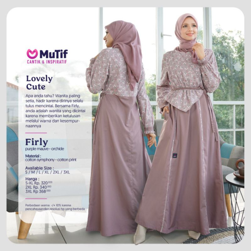 MUTIF FIRLY Purple Mauve ll Terbaru gamis wanita katun motif busui tali karet - COD ll Terlaris Orig