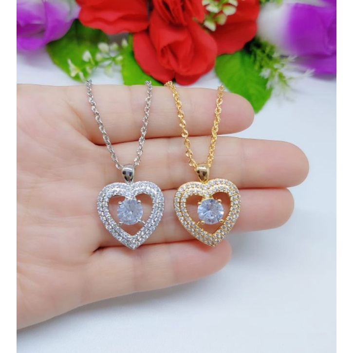 Set Xuping Kalung+Liontin Love&amp;Kotak Mata Satu Lapis emas 18k 056.057