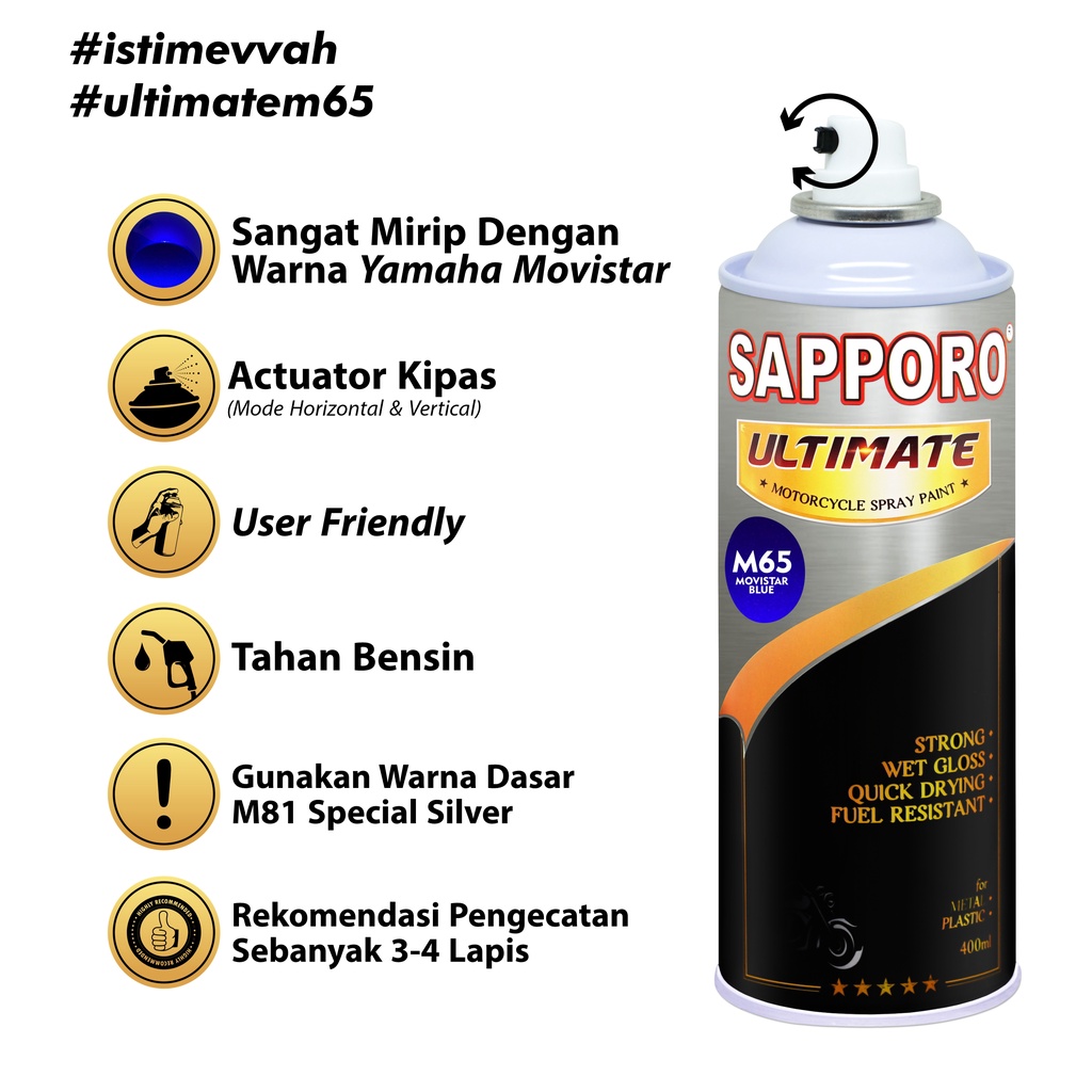 Sapporo Ultimate M65 Movistar Blue / Cat Spray Semprot Aerosol Terbaik