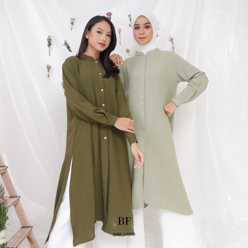 BF Label - ALIKA LONG TUNIC | Tunik Rayon Crinkle panjang polos lebaran idul fitri