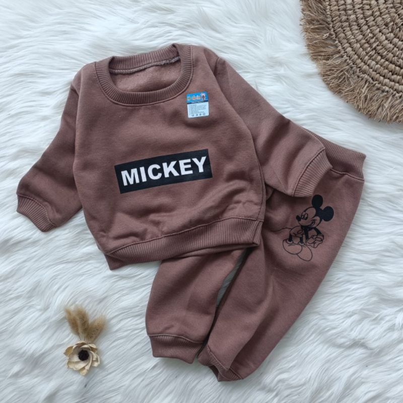 setelan sweater bayi fleece mickey 3-18 bulan pakaian hangat bayi