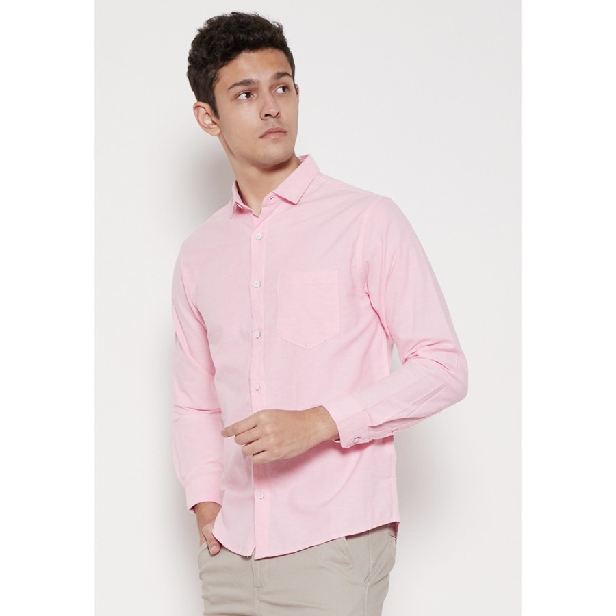 Lesta Langgeng Celana Formal Pria Standard Bahan Kain Katun Warna Pink Polos Lengan Panjang size M L XL