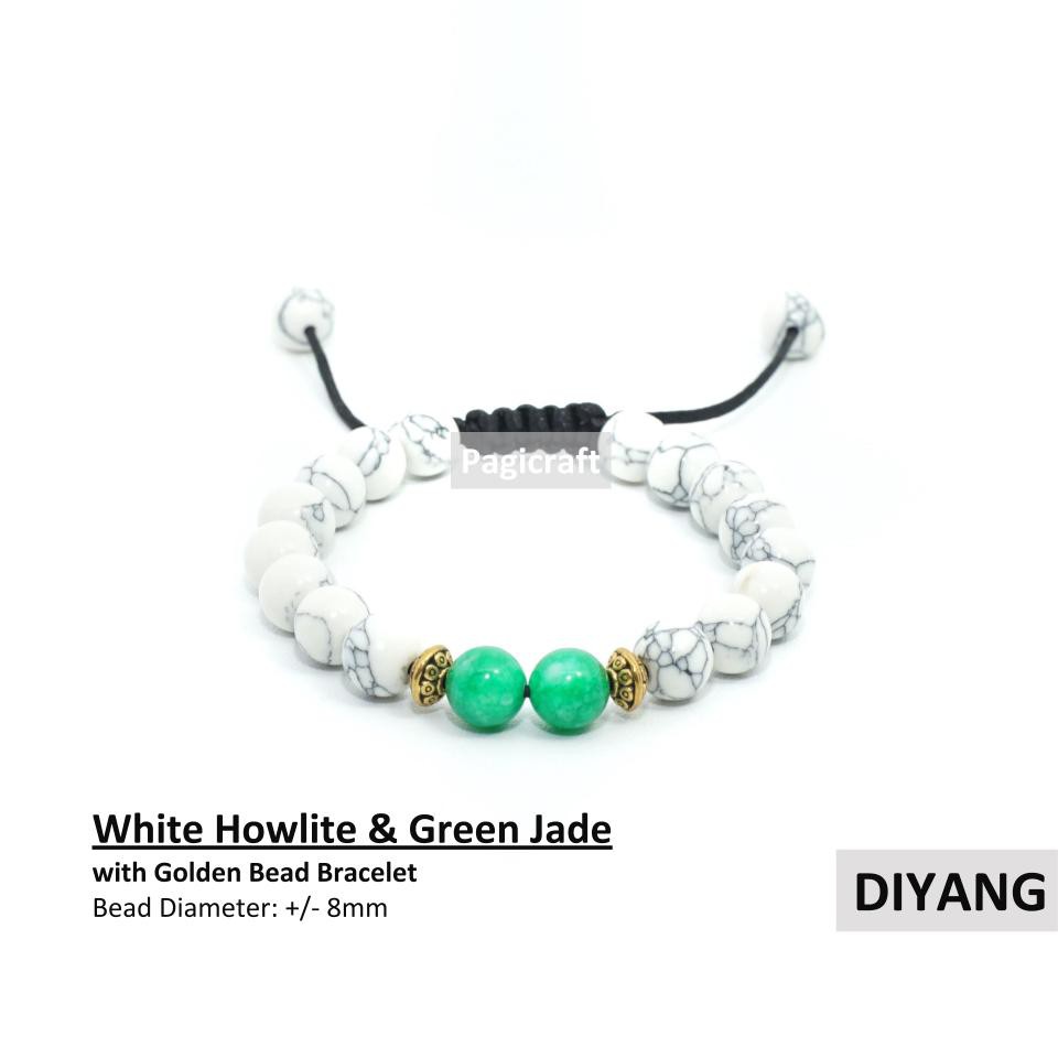 DIYANG Gelang Batu Howlite Putih Batu Giok Hijau Taiwan DIYANG Gelang Batu Howlite Putih Batu Giok Hijau Taiwan