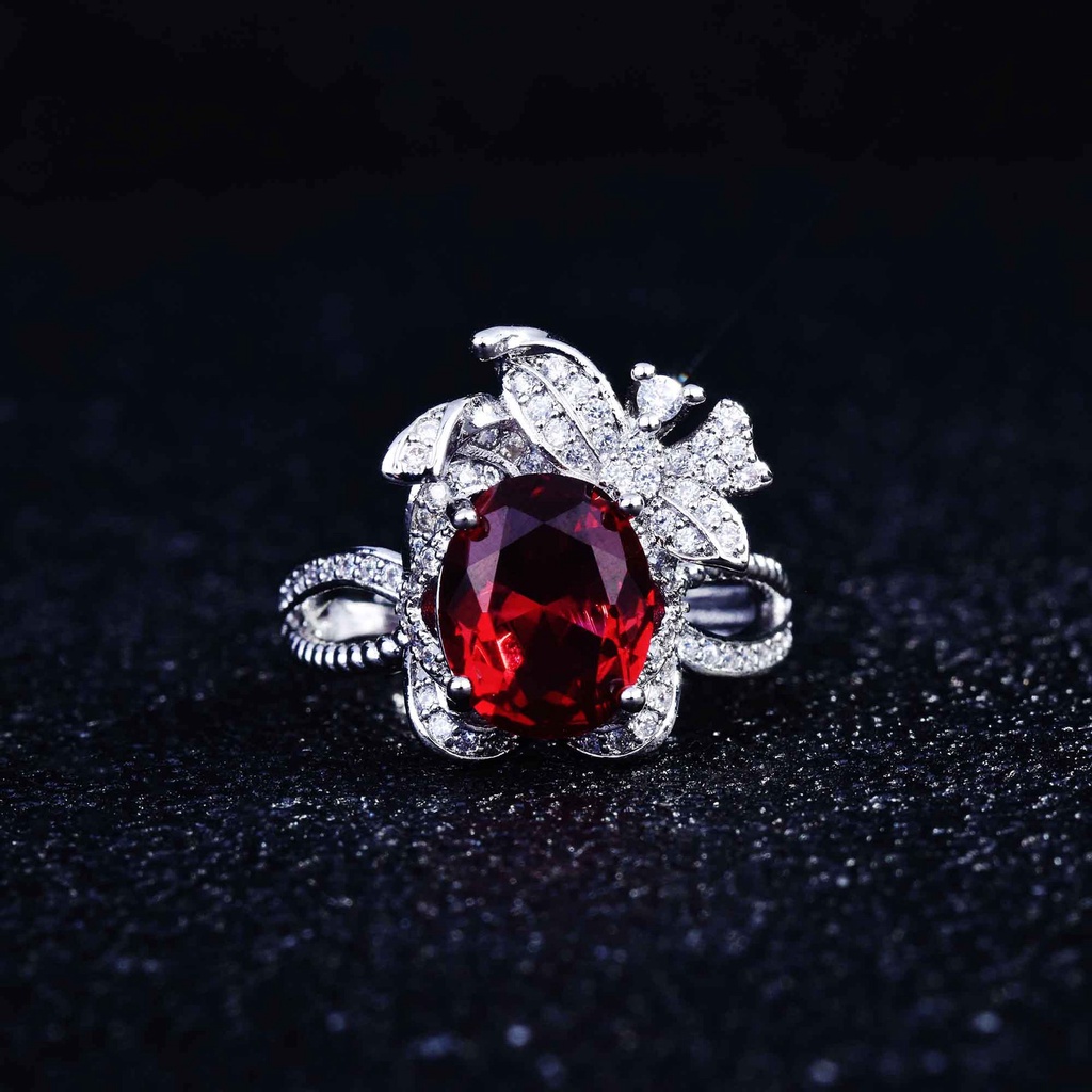 Cincin Permata Merah Gaya Unik Perak 925 Wanita