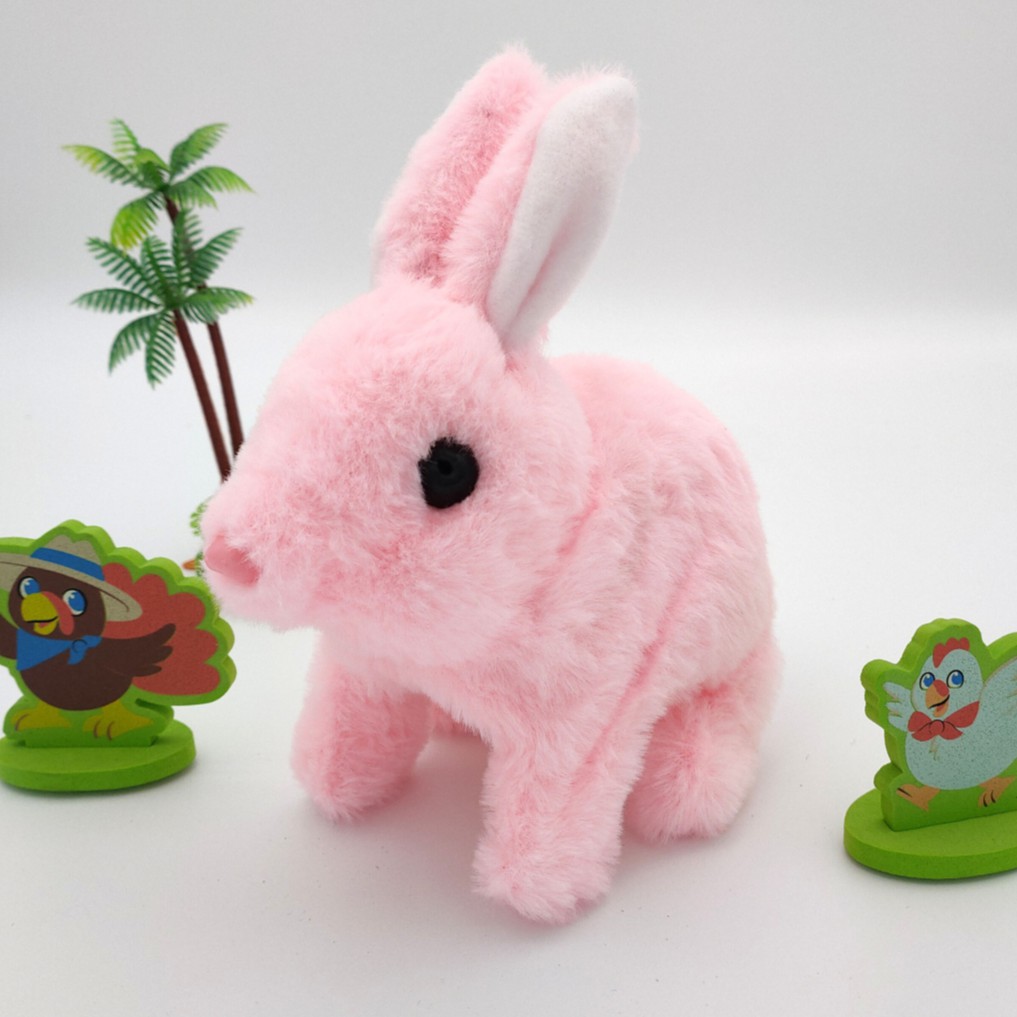 Simulasi mainan mewah Elektronik kelinci lucu bisa berjalan dan melompat hidung dan telinga melompat-PINK