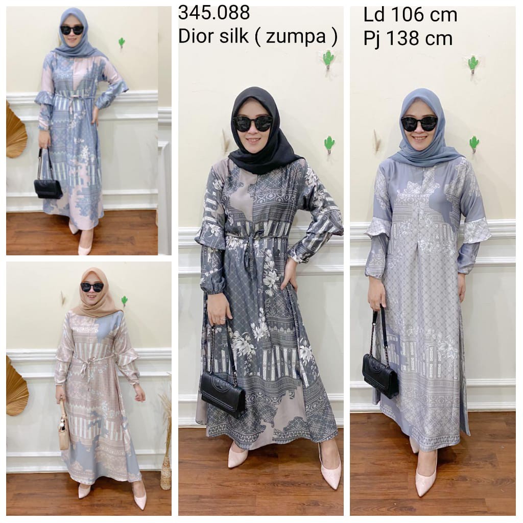 GAMIS PREMIUM TERBARU DIOR SILK IMPORT MOTIF TERBARU TANGAN BALON GAMIS ORIGINAL - GAMIS MEWAH