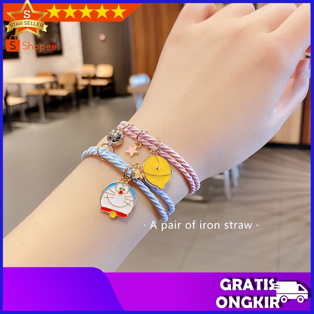 BRACELET COUPLE MAGNET 2PCS GELANG PASANGAN SAHABAT WANITA MAGNET COUPLE DORAEMON