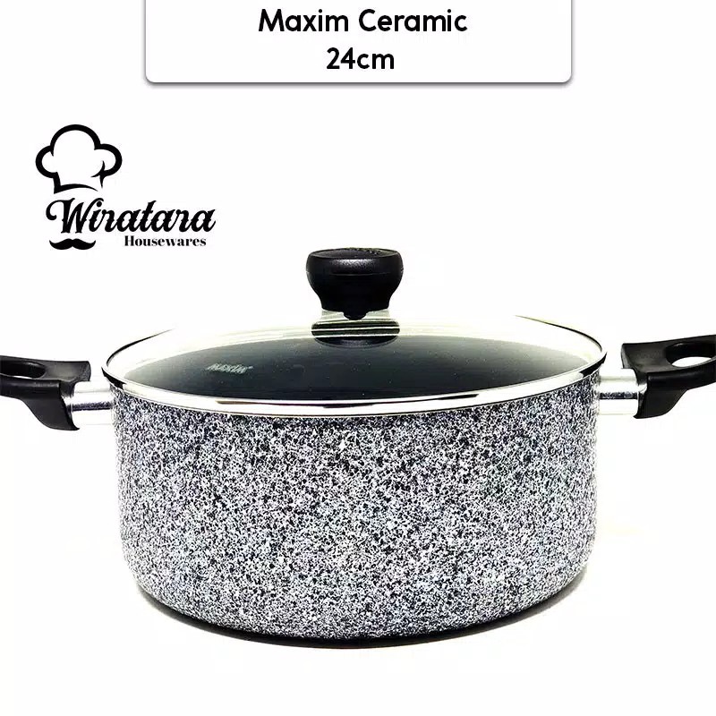 MAXIM 24CM PANCI KERAMIK DUTCH OVENTUTUP KACA ANTI LENGKET WAJAN