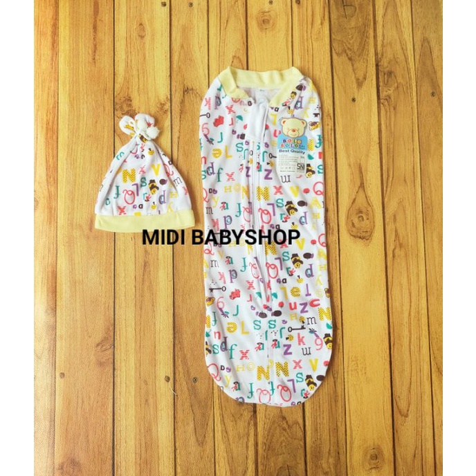 Bedong Bayi Instan + Topi Model Resleting Motif Alphabet Bolo Bolo SNI