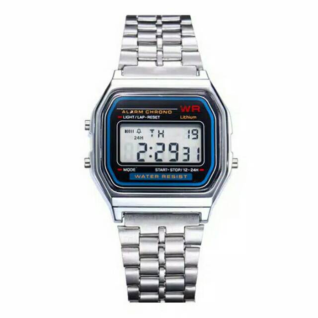 ✅COD JAM TANGAN DIGITAL LED 168 RANTAI PRIA WANITA FASHION GROSIR MURAH-Rantai Silver