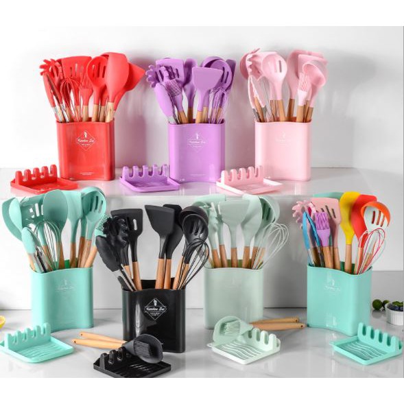 Harga Gila 13 Set Kitchenware - Sutil Silikon - Silicone Kitchen Utensil Set - Peralatan Masak NRo89bkUdGdDLb