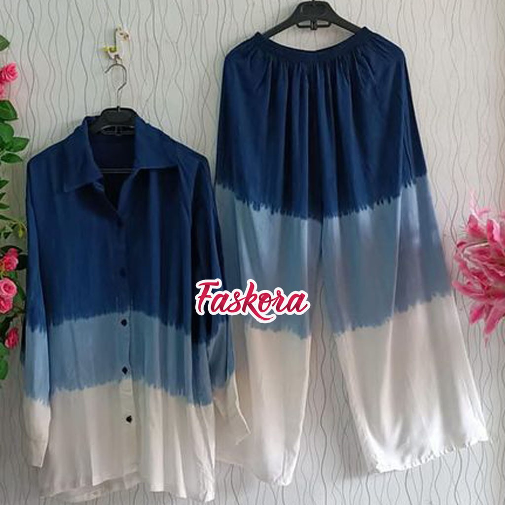 Setelan Tie dye Lengan Panjang Jumbo / Pajamas Katun Rayon Jumbo ld 130 / Setelan Gradasi Bali