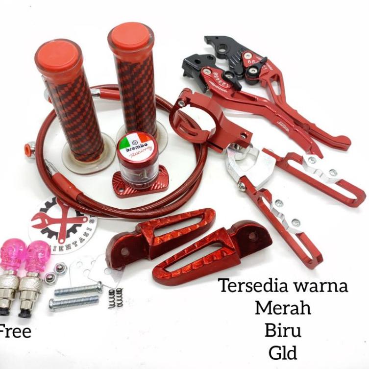 Handle sisik stelan cnc vario 150+ handgrip carbon+ selang rem depan 95cm+ kleman selang+ footstep s