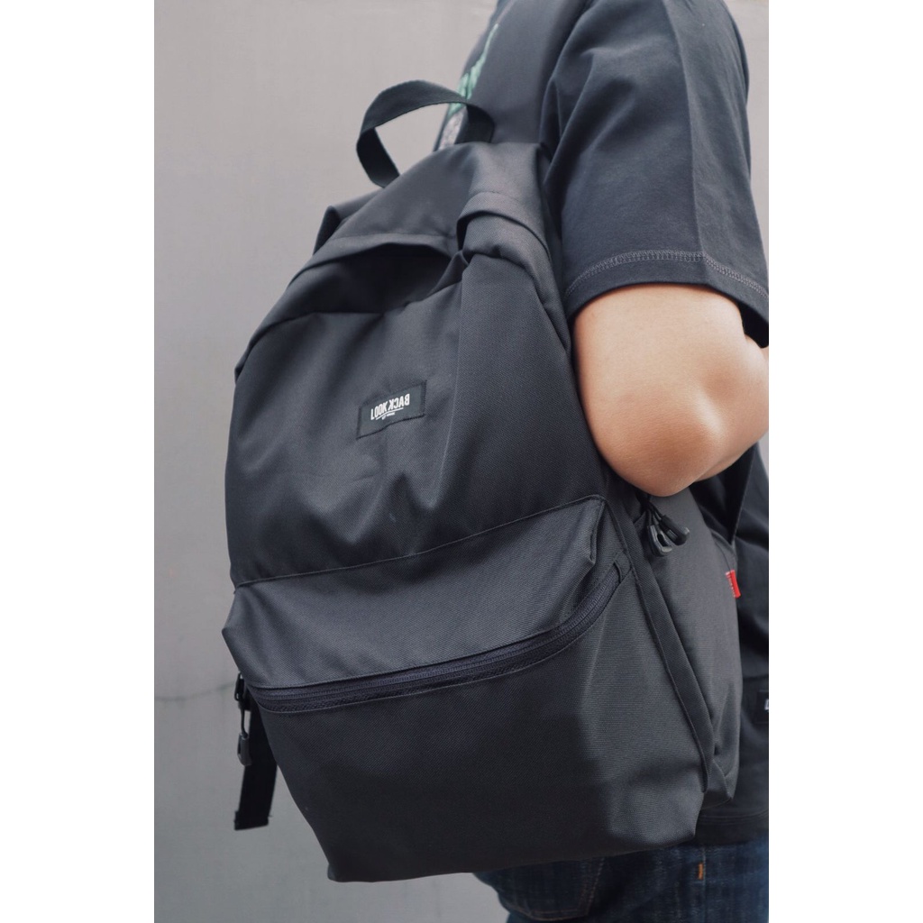 LOOK BACK - TROY Backpack Black - Tas Ransel - Tas Gandong Original