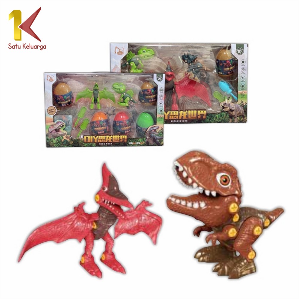 Satu Keluarga Dinosaurus Set M141 Mainan Telur Kejutan Dino Trex Bongkar Pasang Mainan DIY Anak