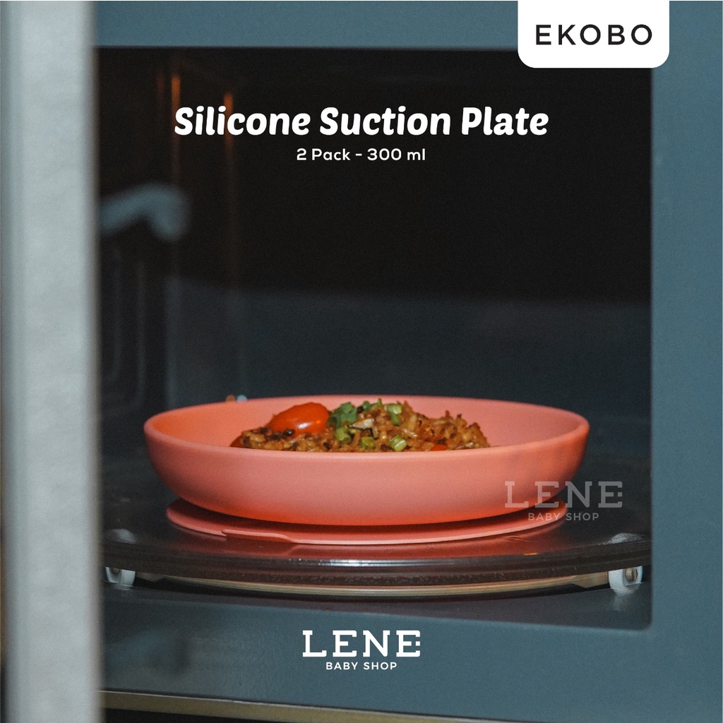 EKOBO Silicone Suction Plate Set of 2 (Isi 2) - Piring Silikon Bayi &amp; Anak, Piring Makan Bayi